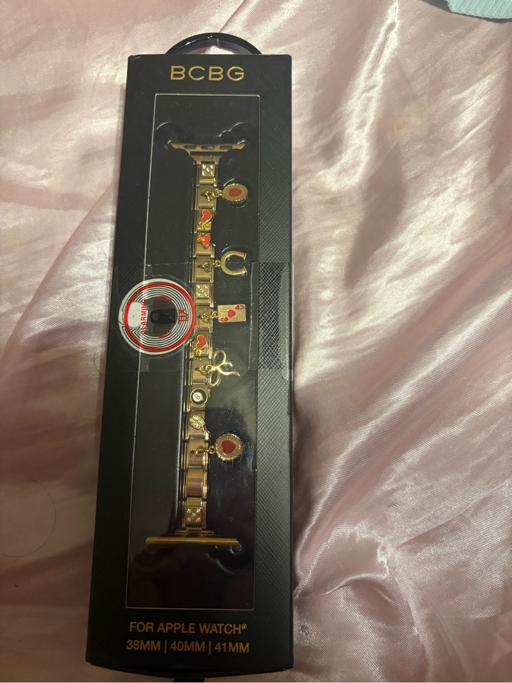 BCBG Gold Charm Apple Watch Band with Red Accents